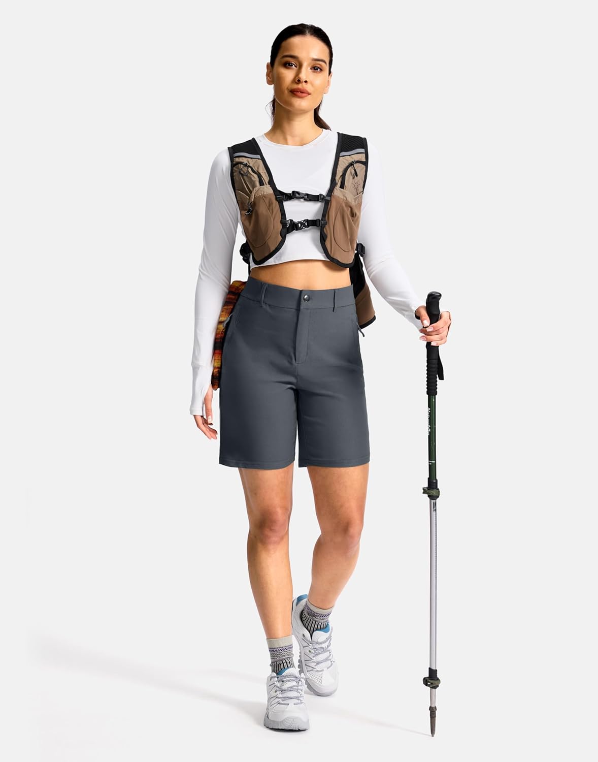 SANTINY Women's Hiking Golf Shorts - Quick-Dry Stretch Fabric | 5"/7" with 3 Pockets for Outdoor Travel