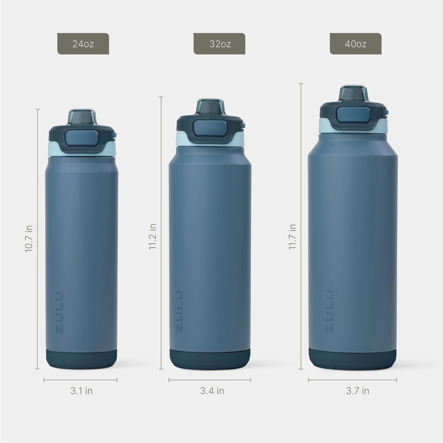 ZULU Powerfill Pro 24oz Stainless Steel Sip or Chug Water Bottle, High Tide