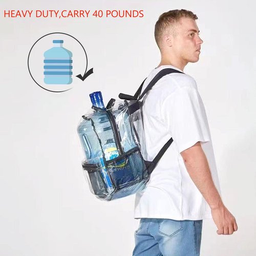 KekeInt'l Clear Backpack Heavy Duty PVC Clear Backpack, 40lbs(Black)