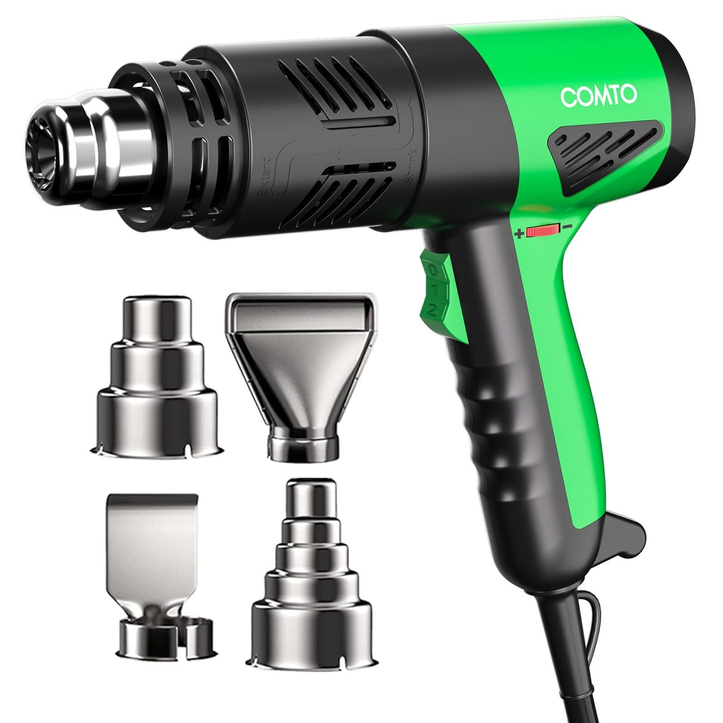 COMTO 1800W Industrial Heat Gun, Fast Heating 122℉-1202℉ Variable Temperature Control Overheat Protection 2 Speed Air Flow with 4 Nozzles for Crafts, Shrinking Tubing, Vinyl Wrap (SG-1004)