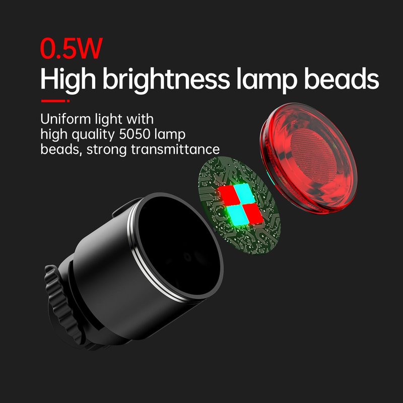 Yinstr Smart Bike Tail Light, Brake Sensing Bicycle Rear Lights, Same Frequency Induction Flicker, 6 Lighting Modes, IPX65 Waterproof, USB-C Rechargeable, Cycling Safety Accessory