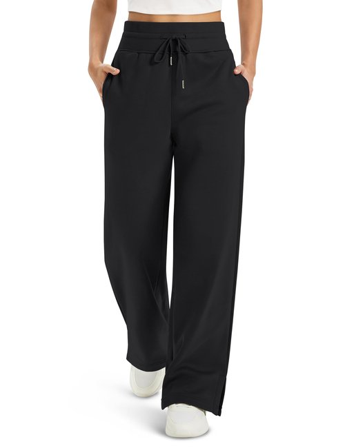 MAGCOMSEN Womens Fleece Sweatpants Warm Thick Winter Wide Leg Pants Woman Baggy Soft Lounge with Pockets Black M