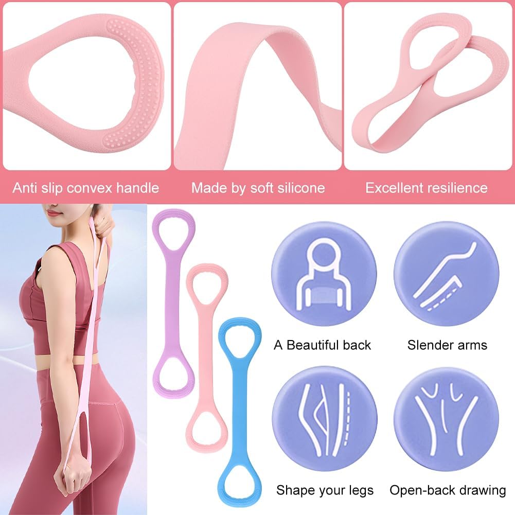 Skiennix Figure 8 Resistance Bands - 3 Pack Elastic Workout Bands for Women | Stretch & Tone Yoga