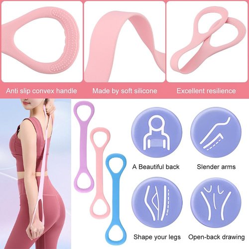 5Pcs Figure 8 Fitness Resistance Bands - Elastic Exercise Equipment for Yoga, Pilates & Therapy (Up to 60KG)