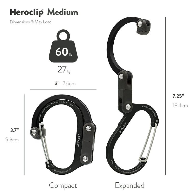 GEAR AID HEROCLIP Carabiner Gear Clip and Hook (Medium) for Camping, Backpack, and Garage Organization, Forest Green
