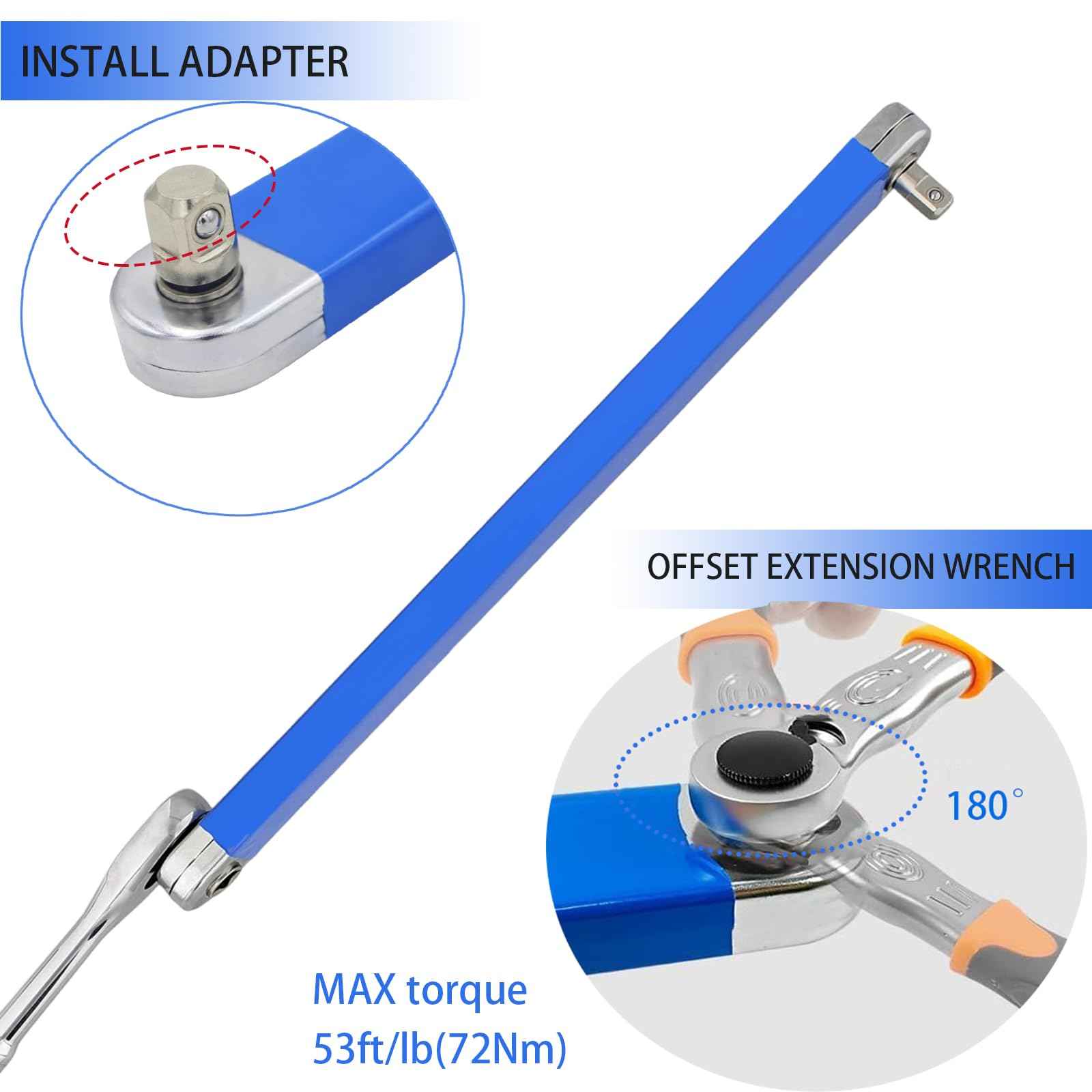 COMATIP Offset Extension Wrench Set, Impact Ready Socket Ratchet Wrench Extender Tool with 1/2'', 1/4'', 3/8'' Square Drive Adapters, Zero Degree Ratchet Tool Universal Stubby Wrenches Set for Car
