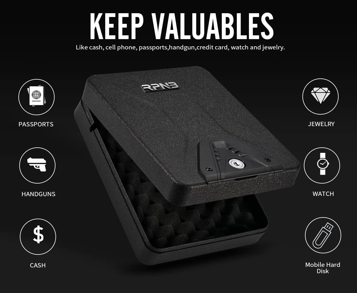 RPNB Gun Safe - Portable Handgun Security Lock Box with Key Access | Compact and Durable Design