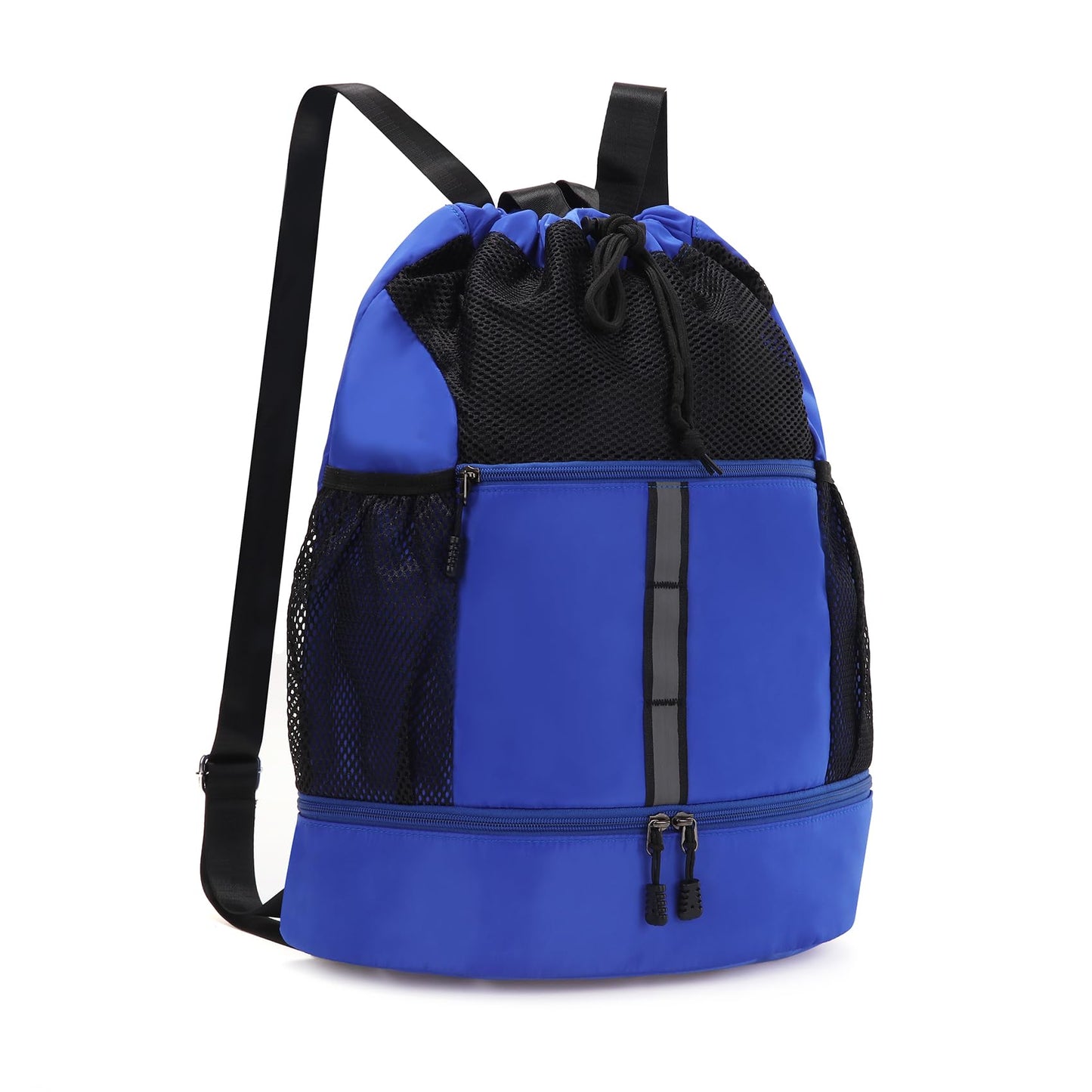 Valleycomfy Drawstring Gym Bag Sports Backpack With Shoe Compartment and Reflective Strips Royal Blue