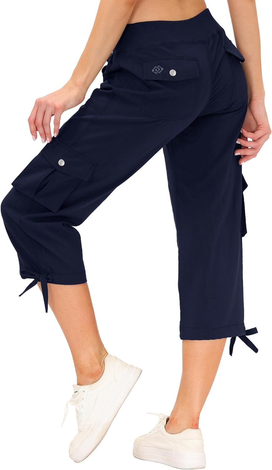 MoFiz Women's Casual Capri Pants - Lightweight Baggy Cargo with Pockets for Hiking & Everyday Wear