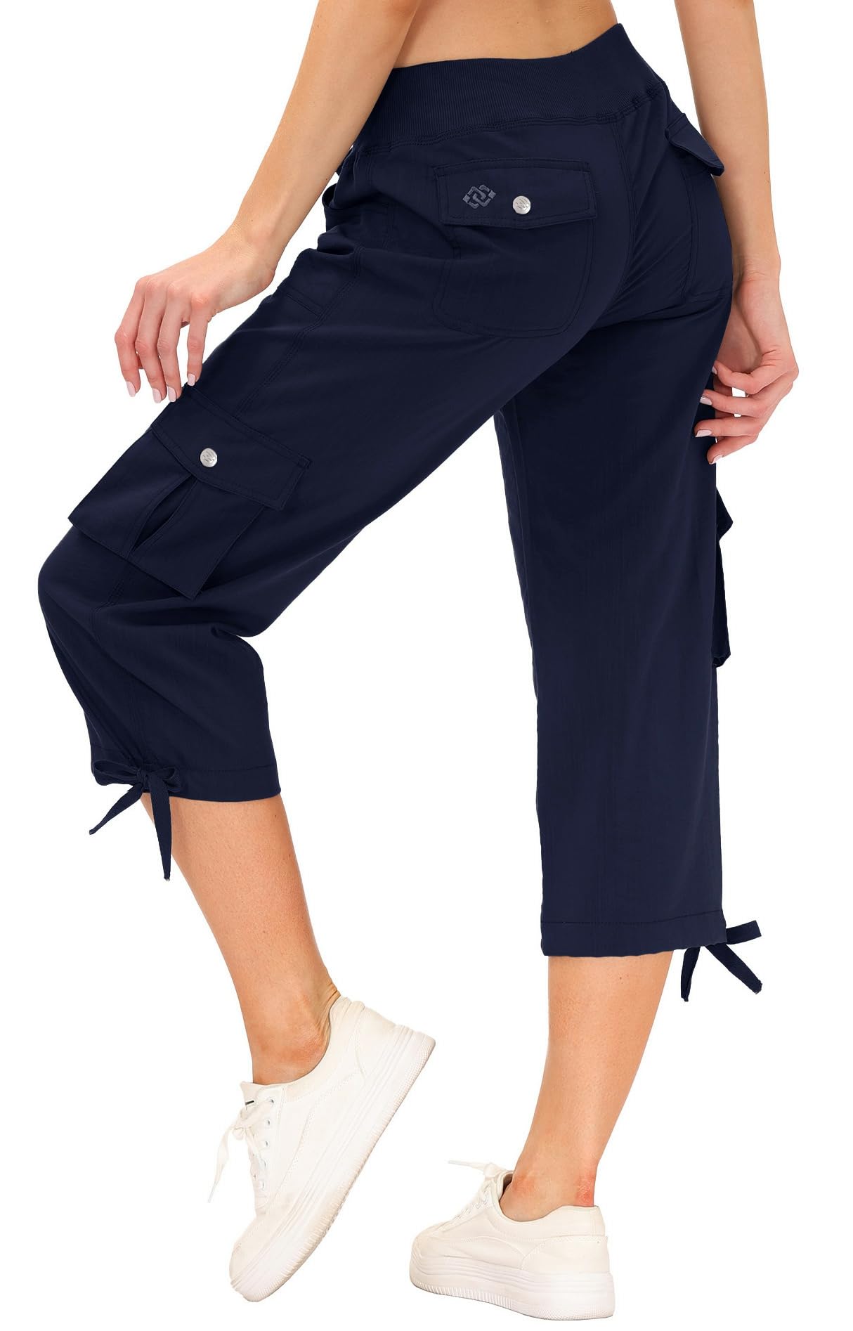 Hiking Cargo Shorts for Women Dry Fit Active Capri Pants for Camping with Pockets Navy X-Small