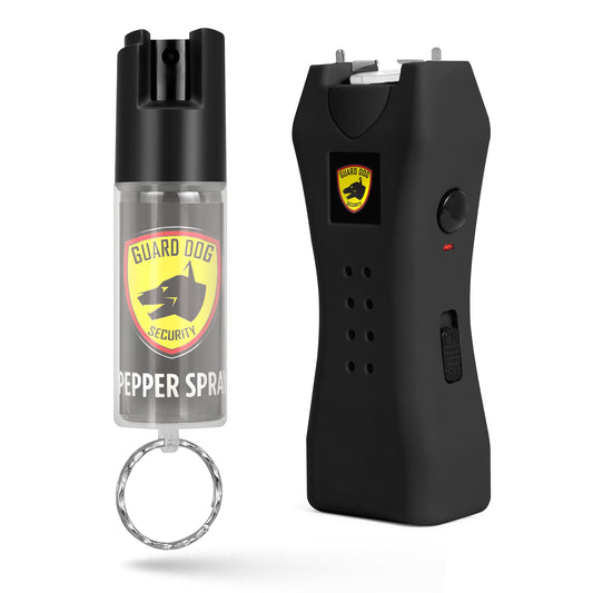 Guard Dog Security Mini Stun Gun Flashlight Rechargeable and Pepper Spray Self Defense Keychain for Women, Stun Gun Flashlight and Pepper Spray Combo, Personal Safety Value Set (Jet Black)