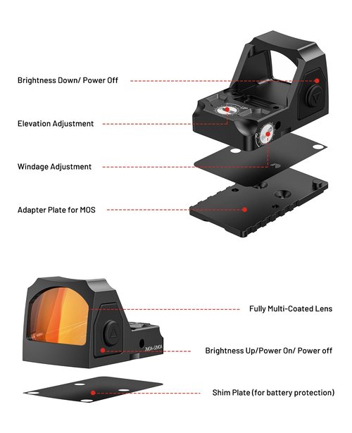 EZshoot Multi Reticle Red Dot Sight,Compatible with RMR Footprint,2MOA Dot&32MOA Circle Motion Awake Open Reflex Sight, Full-Sized Optics with Adapter Plate for MOS,Shockproof&Waterproof (red dot)