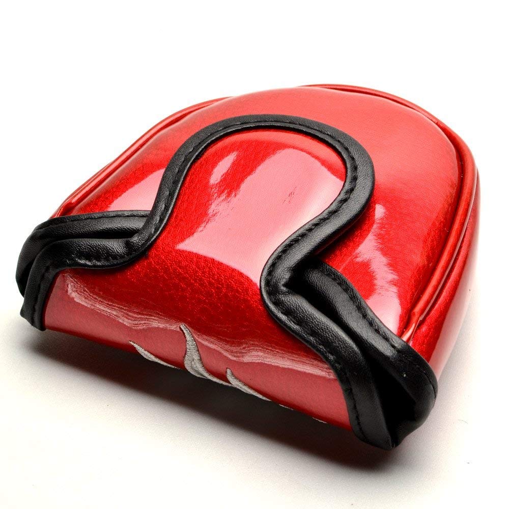 PLUSKER Skull Golf Heel Shafted Mallet Putter Cover Magnetic Closure Synthetic Leather Red Golf Club Putters Headcover