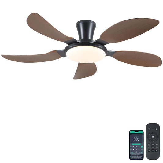 PHORUS 52" Low Profile Ceiling Fans with Lights and Remote,Modern Flush Mount Ceiling Fans with Quiet Reversible DC Motor, Dimmable 3 Colors 6 Speeds