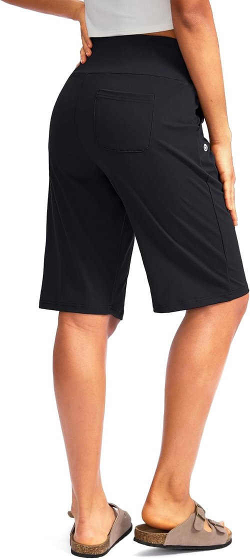 G Gradual Women's Bermuda Long Shorts - High Waisted, Stretchy, Knee-Length with Pockets | Perfect for Summer Walking