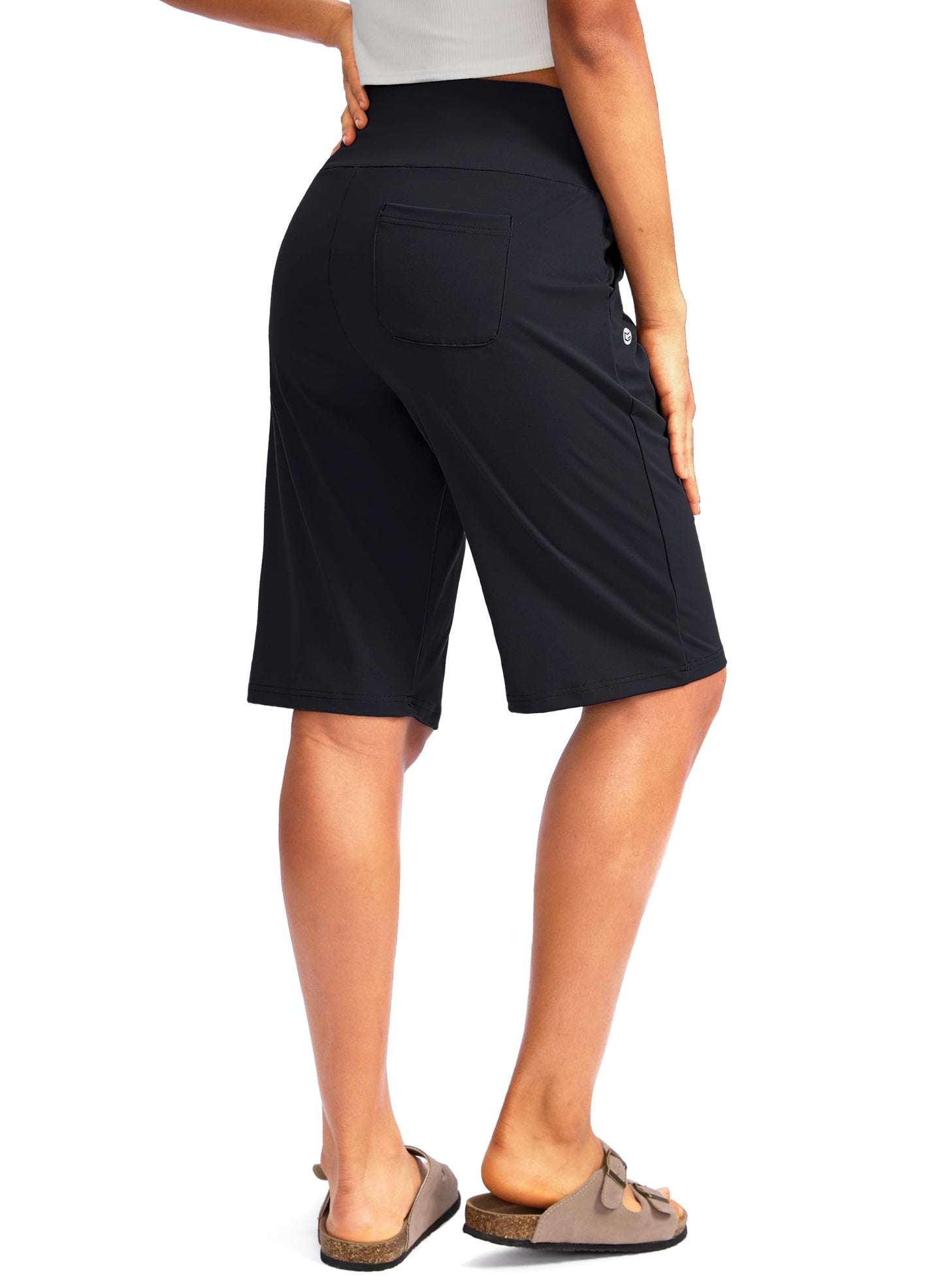 G Gradual Women's 12" Bermuda Long Shorts with Pockets High Waisted Stretch Knee Length Shorts for Women Summer Walking(Black,L)