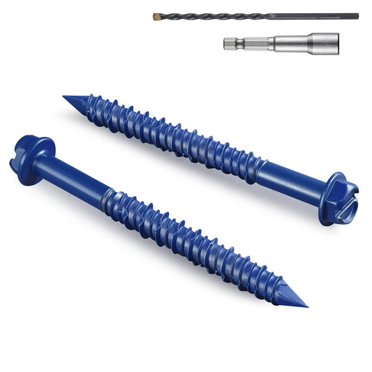 BNUOK 35Pcs 1/4 x 2-3/4 Inch Concrete Screws Anchor with Drill Bit, Blue Hex Head Masonry Brick Stucco Cement Block Screws, Diamond Point