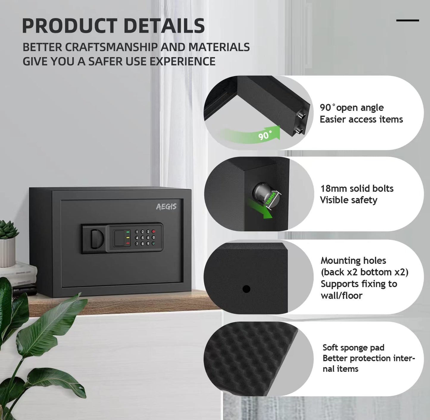 AEGIS 0.8Cu.Ft Electronic Safe Box - Digital Keypad Security Safe for Home/Office, Heavy Duty Steel Cash Box with Silent Access & Anti-Theft Alarm, Compact Wall/Floor Mount Design
