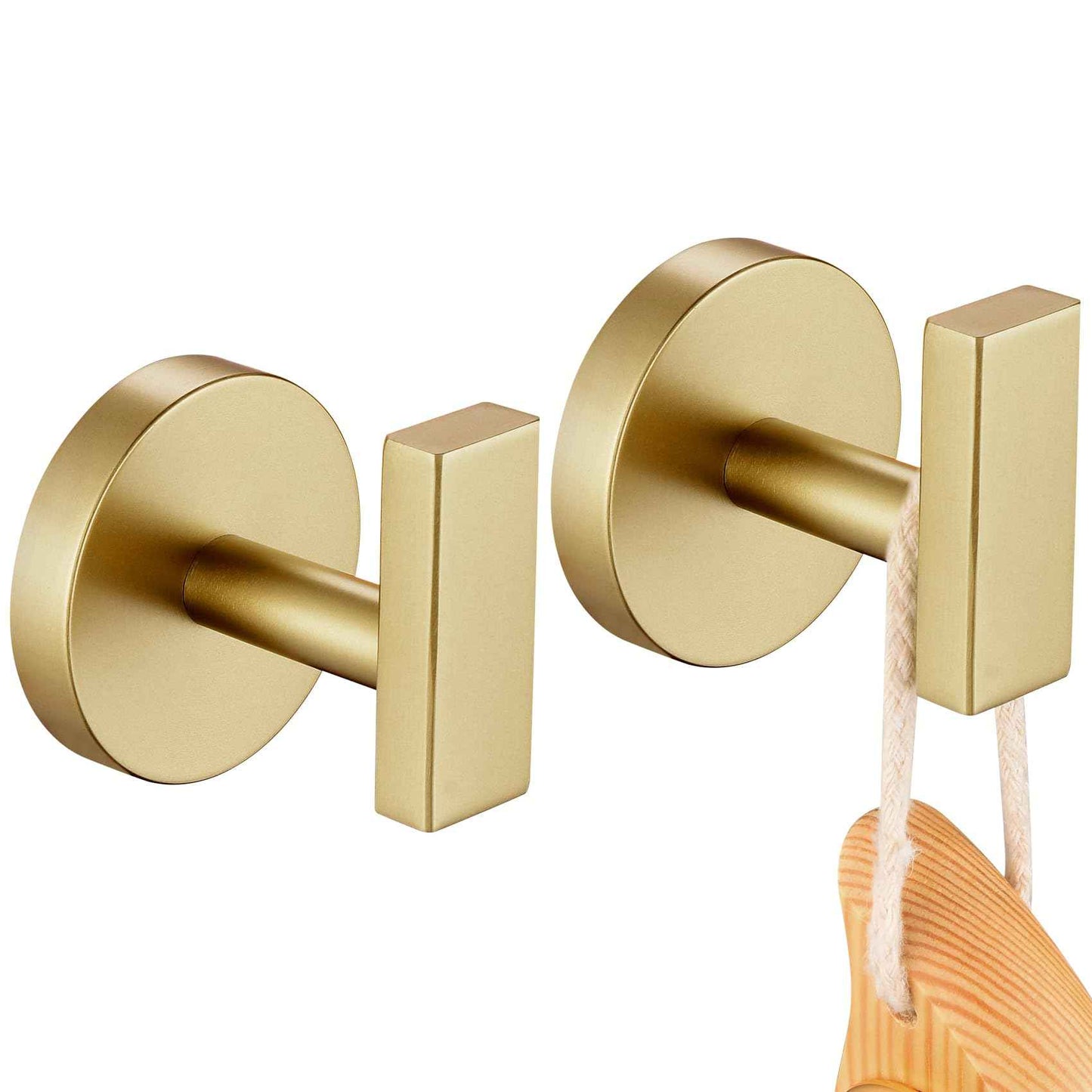 AONEON Robe Hook Bath Towel Hooks Stainless Steel Wall Hooks for Bathroom Kitchen Closet Garage Door Hanger Brushed Gold 2 Pack, AN1001GD-P2
