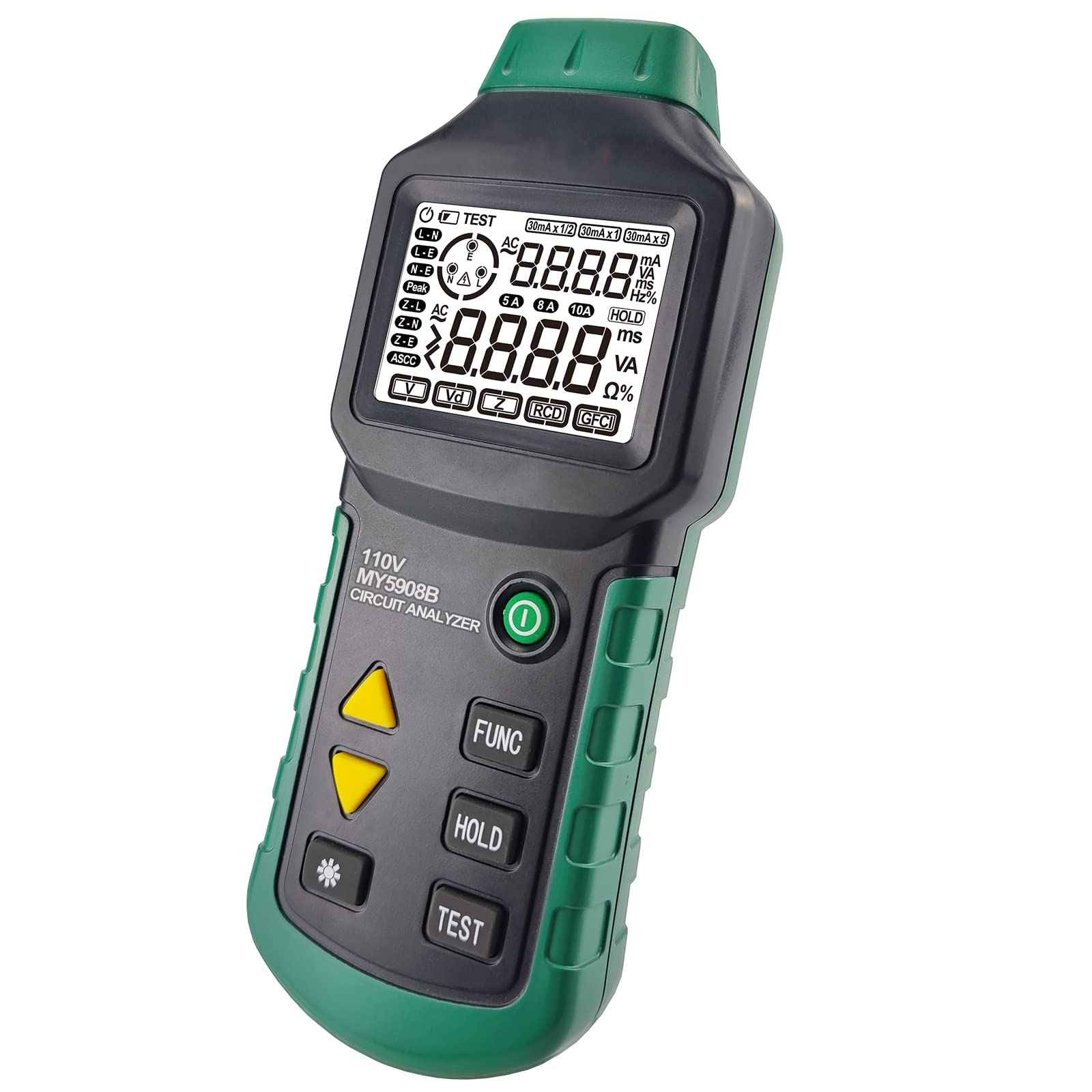 Digital Circuit Analyzer True RMS AC Voltage RCD GFCI, Voltage Drop Electrical Tester Line Fault Test Device with LCD Backlight, Data Hold, US Plug, Storage Bag