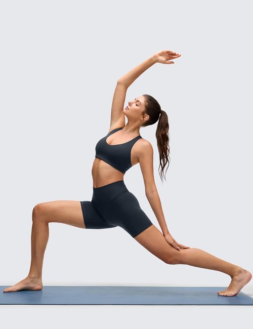 CRZ YOGA Butterluxe Sports Bra - Supportive V Neck Padded Wireless Yoga Crop Top for Women