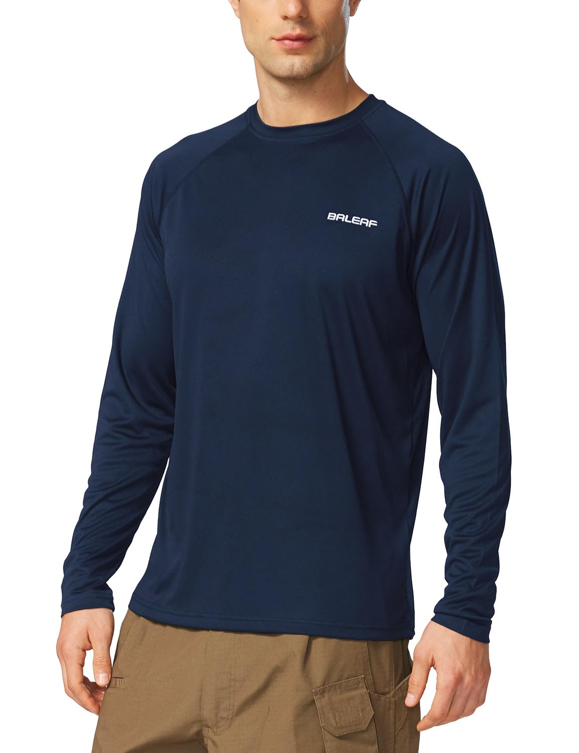 baleaf Mens UPF 50+ Sun Protection Shirts Long Sleeve Rash Guard, Quick Dry 4-Way Stretch for Fishing Swimming Surfing 01-Dark Blue L