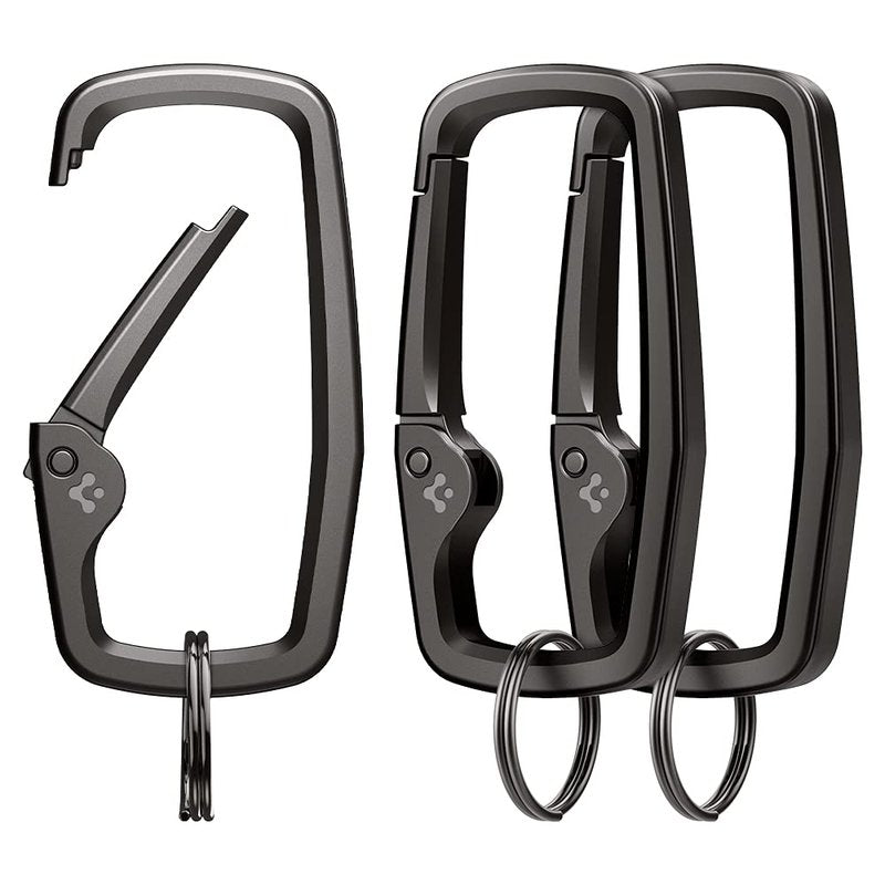 Spigen Life Rugged Type Carabiner Clips D Ring, Spring Snap Hook, Keyring Keychain Hook with Zinc Alloy Carabiners - 3 Pack