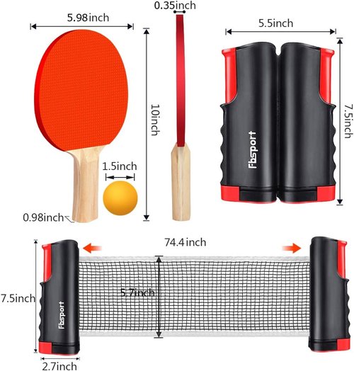 FBSPORT Ping Pong Paddle Set - Portable Table Tennis Set with Retractable Net, Rackets, Balls & Carry Bag