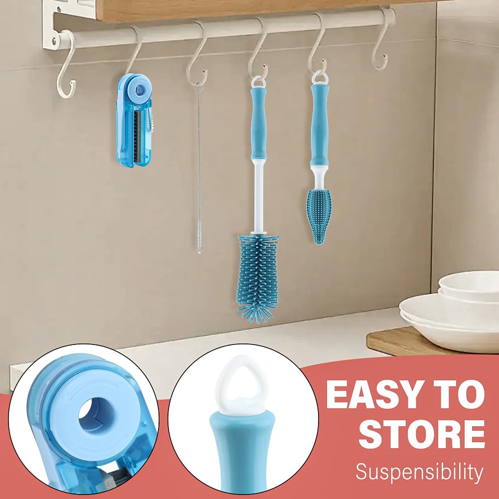 4Pcs Cup Cleaning Kit with Extra Long Straw Cleaner Brush,4 in 1 Bottle Gap Cleaner, Long Handle Silicone Brush, Multipurpose Brush Cleaner Kit