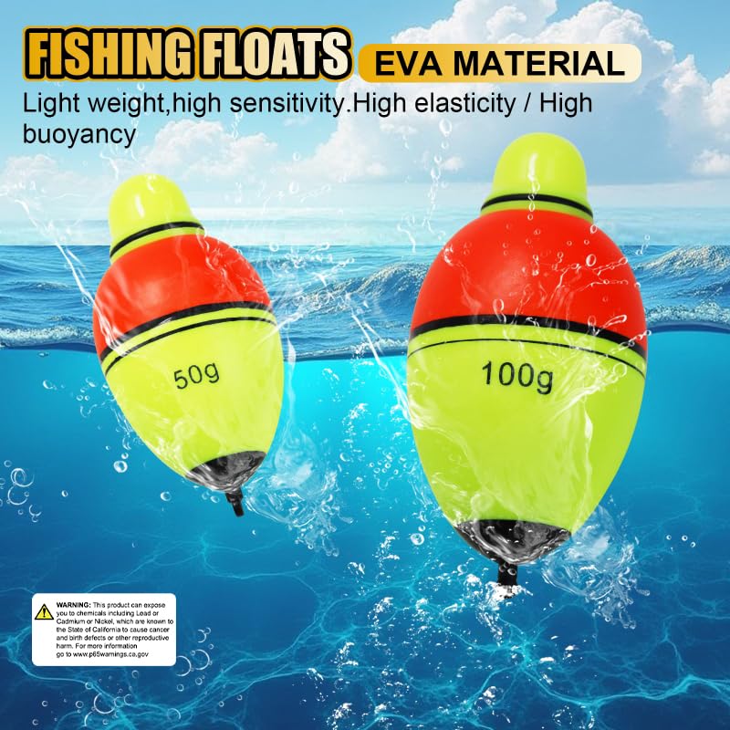 CWSDXM Red-Yellow 120G LED Light-Up EVA Slip Bobbers for Night Fishing - 2 Pack