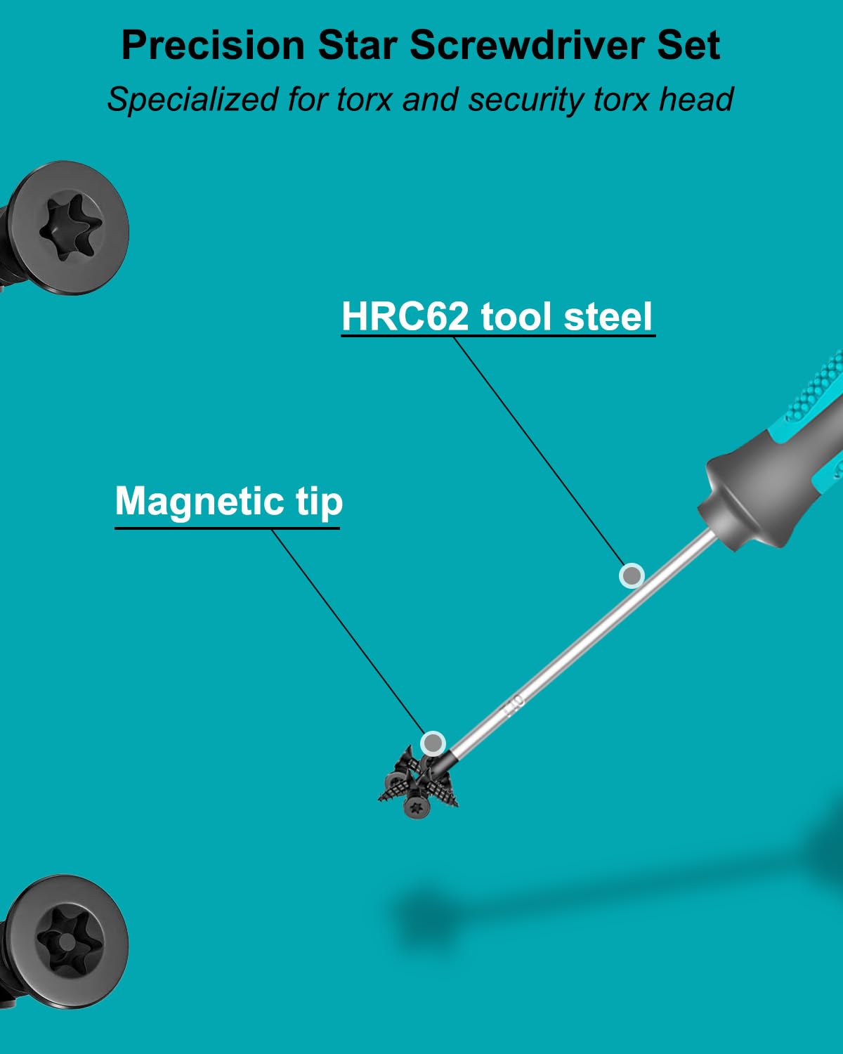 Tcwous Torx Screwdriver Set, 6-Piece Small Star Screwdriver Set with T5, T6, T7, T8, T9, T10 Mini Security Torx Screwdrivers, Professional Non-Slip Cushion Grip Magnetic Screw Driver Set Kit (Green)