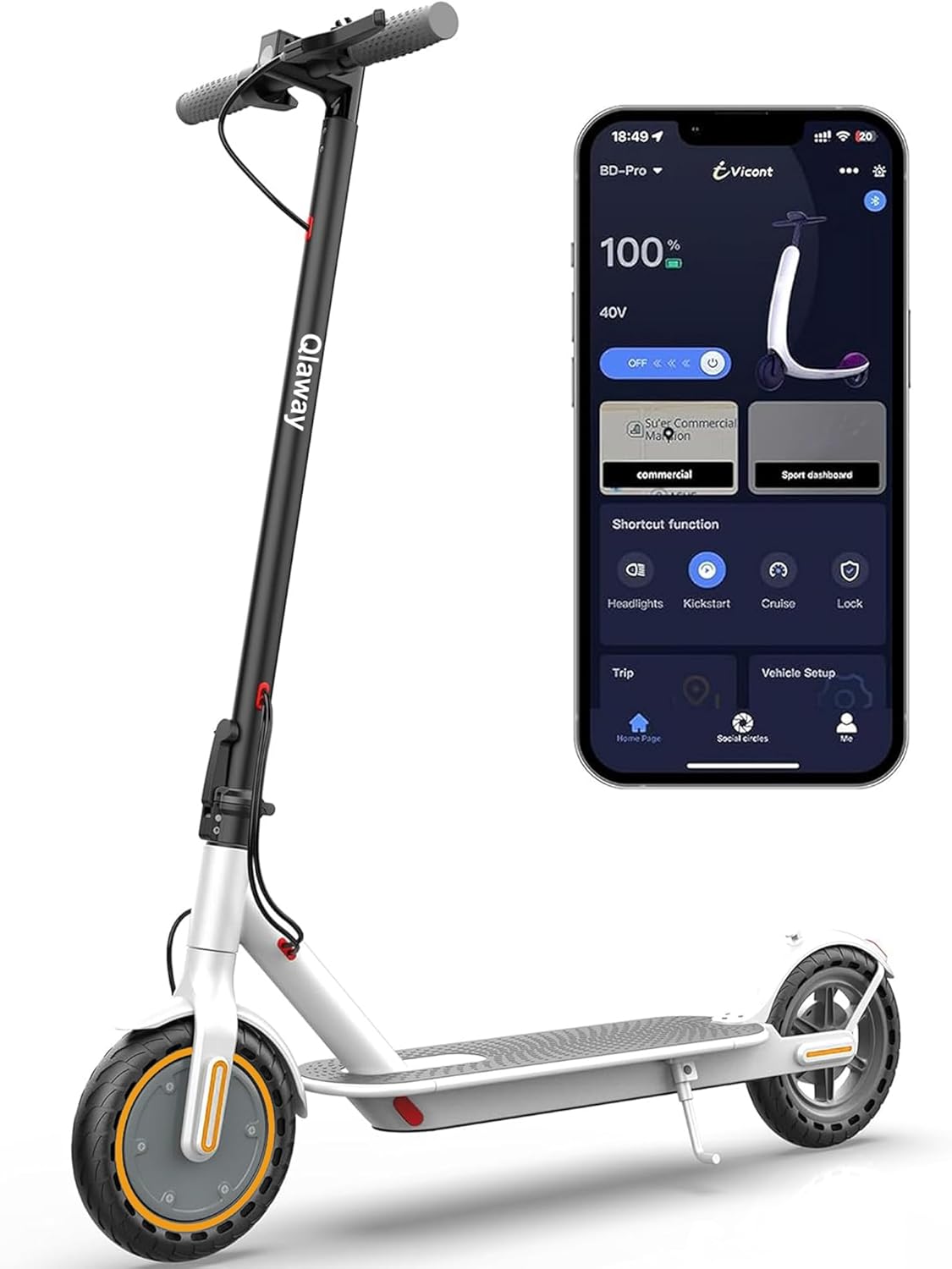 Qlaway 8.5" E-Scooter for Adults - 19/22 MPH Speed, 350/500W Motor, 22 Miles Range, Foldable Design