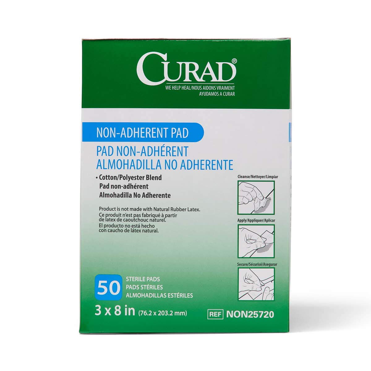CURAD Sterile Non-Adherent Pad,3x8,50 Count (Pack of 12)
