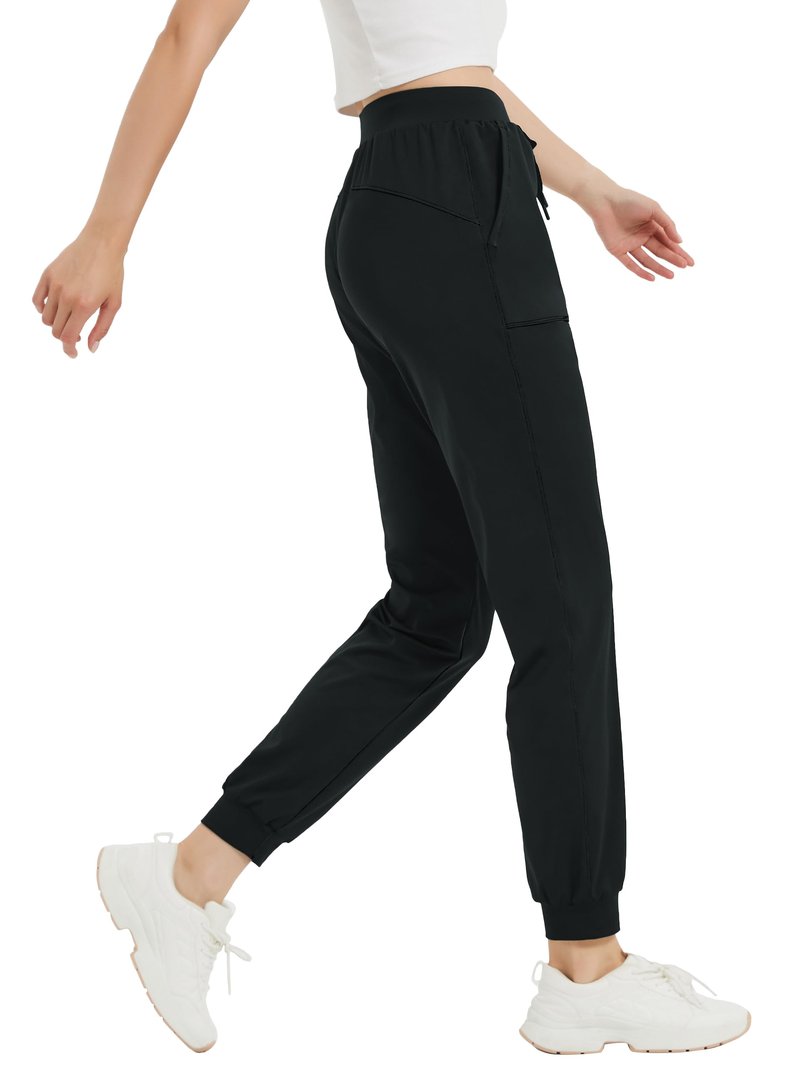 Tallemon Women's 33" Tall Inseam Joggers Running Sweatpants Pockets Tapered Athletic Workout Lounge Pants Black, L