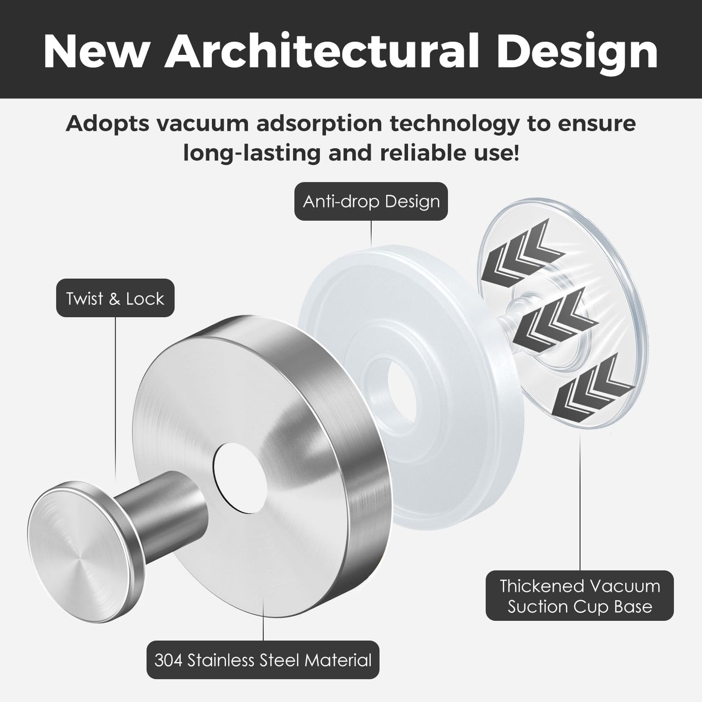 Shower Hooks for Inside Shower,Suction Cup Hooks for Glass Window,Removable Towel Hooks for Bathrooms,2 Packs(Silver)