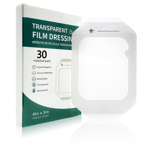 Transparent Film Dressing, 4"x 5" 30 Packs Clear Waterproof Bandage for Wound Care or IV Shield, Tattoo Aftercare Bandage, Scar Therapy, Adhesive Patches for Swimming, Showering, Wounds