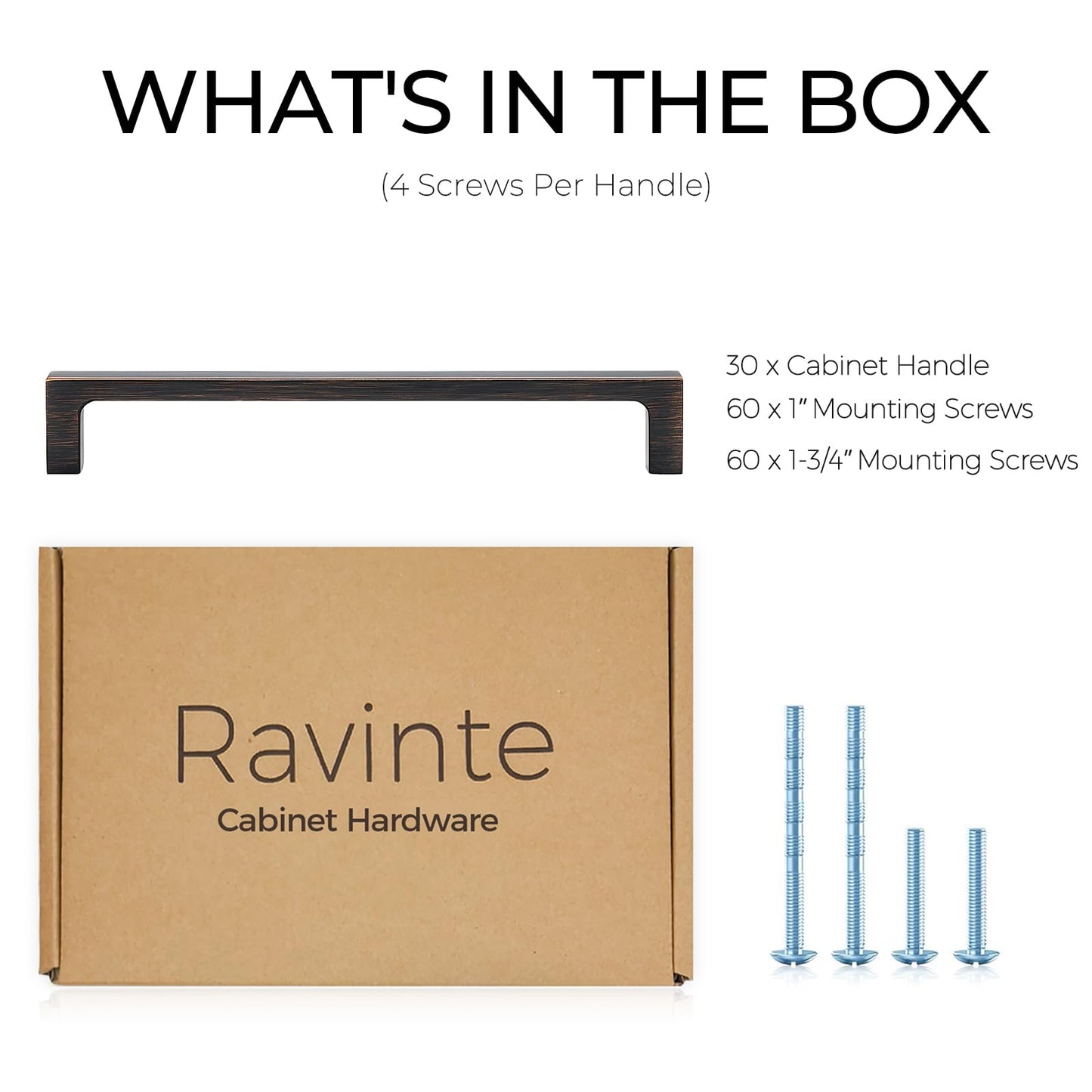 Ravinte 30 Pack Solid 6-1/4 Inch Square Cabinet Handles - Oil-Rubbed Bronze Pulls for Drawers and Kitchen Cabinets - Hardware Handles