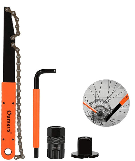 Oumers Bike Cassette Removal Tool with Chain Whip and Auxiliary Wrench Bicycle Sprocket Removal Tools, Bicycle Cassette Lock Ring Extractor Freewheel Remover Wrench Sprocket Remover