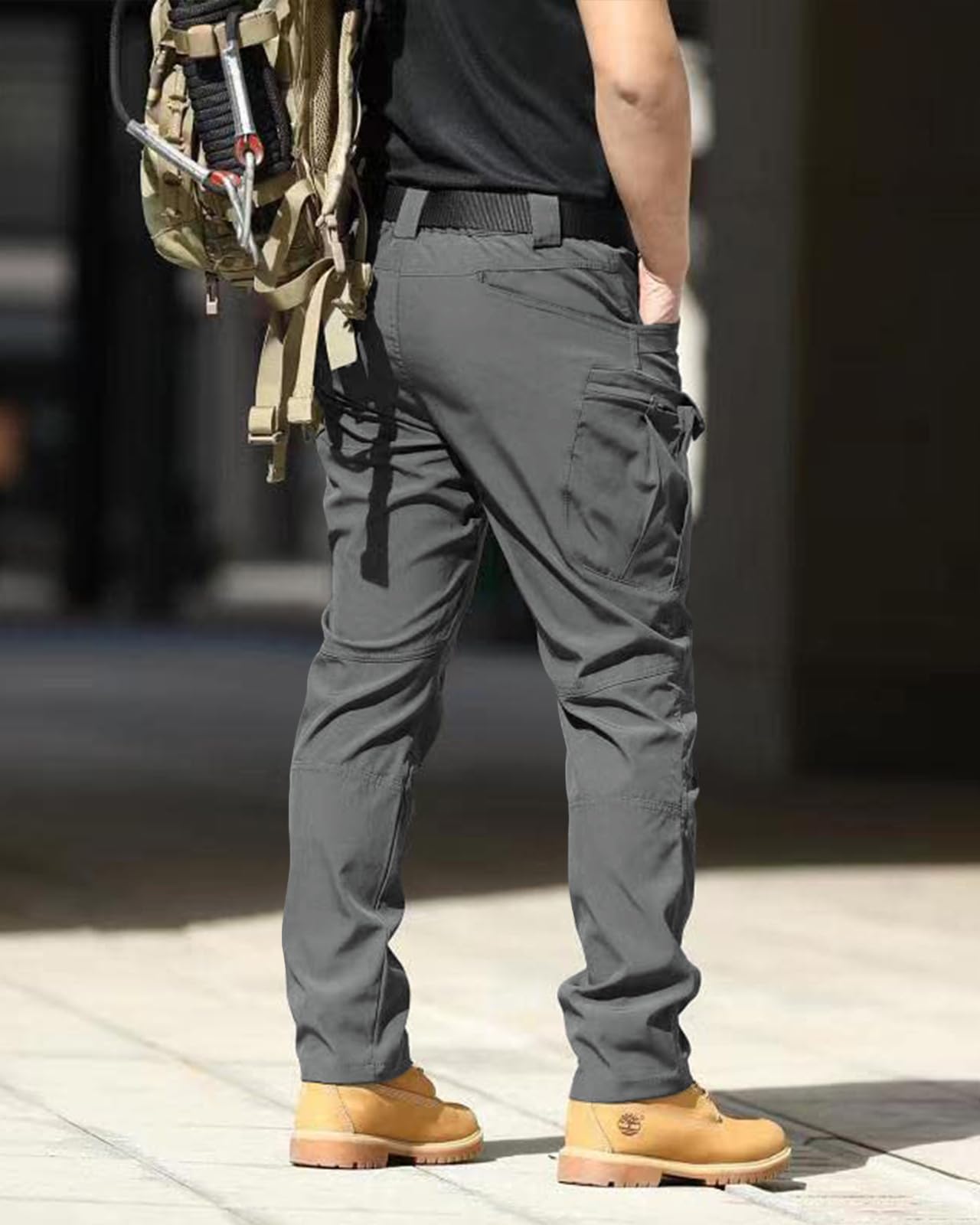 whox Men's Cargo Tactical Pants Work Hiking Trousers Waterproof Lightweight Elastic Waist for Travel with Pockets(No Belt) Dark Grey