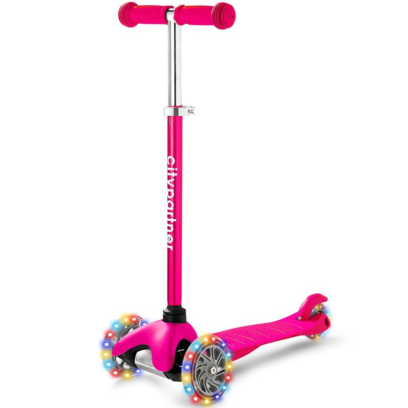Kids Scooter, Children and Toddler 3 Wheel Kick Scooter for Boys & Girls Ages 2-5, LED Lighted Wheels and 3 Adjustable Height Handlebars, Lean-to-Steer (Pink)