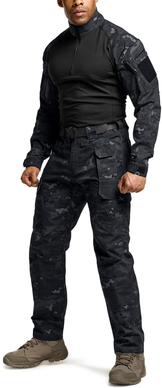 CQR Men's Tactical Pants, Water Resistant Ripstop Cargo Pants, Lightweight EDC Work Hiking Pants, Outdoor Apparel, Duratex Mag Pocket Print Utility Camo Black, 36W x 30L