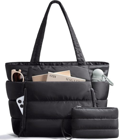 Bagstellar Puffer Tote Bag - Lightweight Quilted Handbag for Women | Ideal for School, Travel & Gym, 15.6" Laptop Compartment