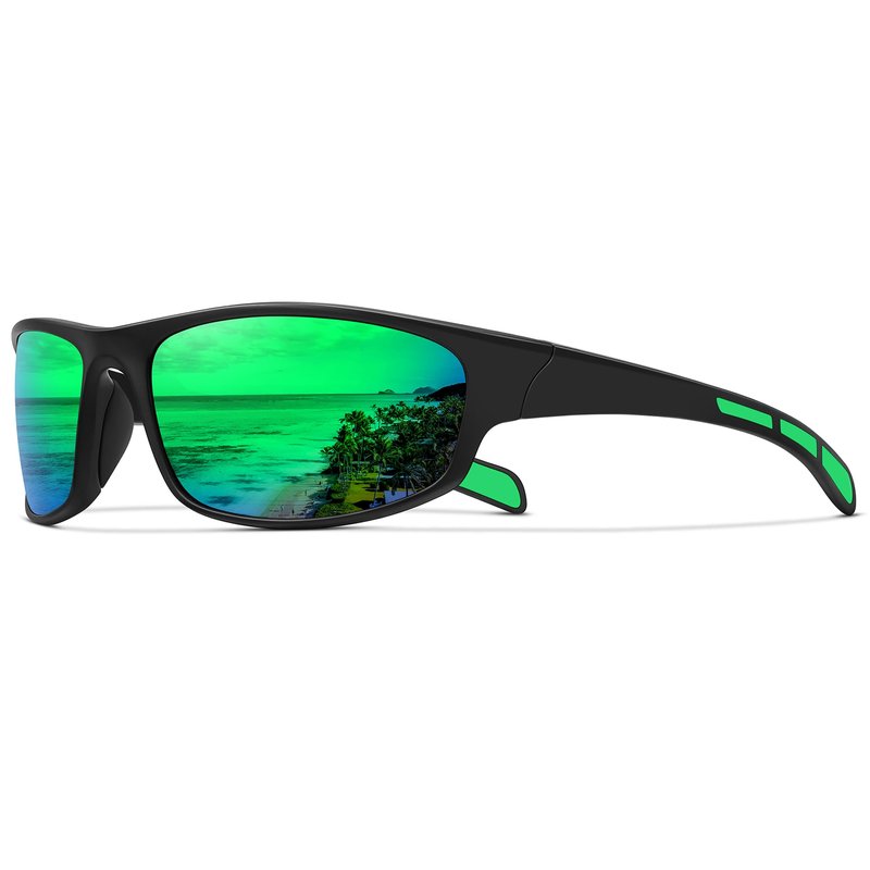 Ofwin Sports Polarized Sunglasses for Men Women Wrap Around Sun Glasses Fishing Cycling Driving Running UV Protection Green Mirrored