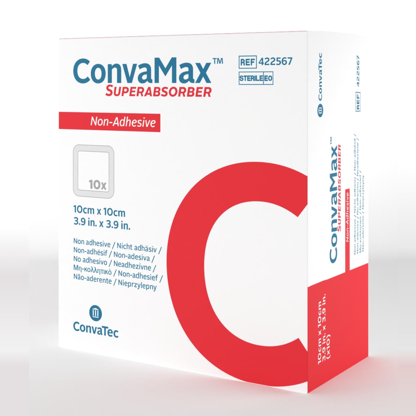 ConvaTec ConvaMax Superabsorber Non-Adhesive 4"x4" Soft Absorbent Wound Dressing with High Fluid Retention, 422567, Box of 10
