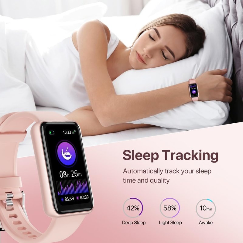 Smart Watch for Women, Slim Fitness Tracker with Heart Rate, Blood Oxygen, Sleep & Step Monitor, IP68 Waterproof Smartwatch, Lightweight Pink/Gold Bracelet Watch Compatible with Android & iPhone