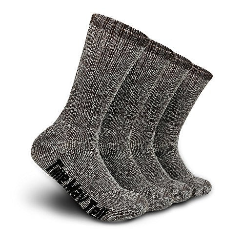 Mens Merino Wool Hiking Cushion Socks - Thermal Warm Boot Socks (Size 9-13, Brown, 2 Pairs)