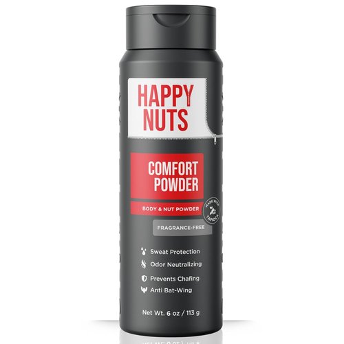 HAPPY NUTS Comfort Powder Deodorant for Men - Anti-Chafing, Sweat & Odor Control, 6 oz, Fragrance-Free