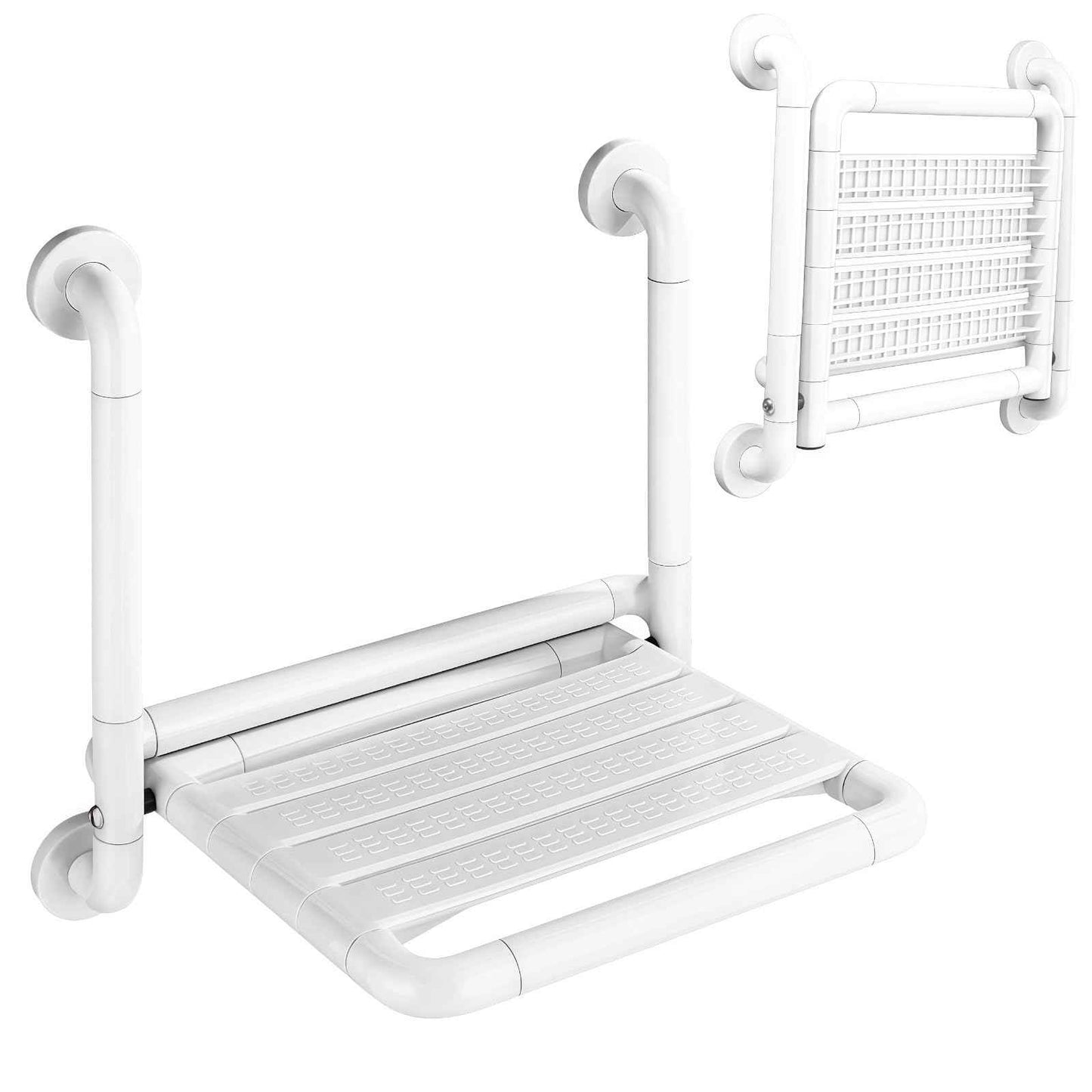 LELYFIT 16-Inch Wall Mounted Shower Seats with Armrests, Space-Saving Foldable Shower Bench for Small Bathrooms, Safety Wall-Mounted Foldable Shower Chair with Reflective Strips, Holds up to 330 lbs