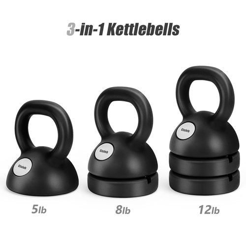 Cisleb Adjustable Kettlebell Weight Set: 3-in-1 Kettlebells (5lbs 8lbs 12lbs) for Home Gym Full-Body Workout Strength Training Weight Loss | Good for Beginners & Women Men