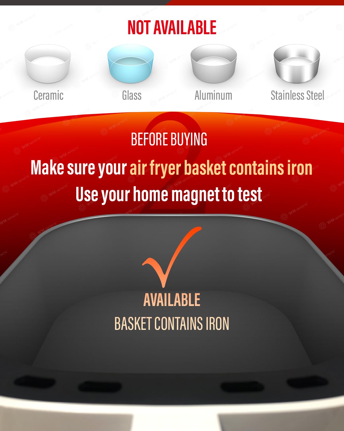 WM infinite Air Fryer Magnet Silicone Buckles 2 (9 Pack), Hold Parchment Paper Liners, Prevents Paper From Blowing Up and Covering Food, Super Strong Samarium Cobalt Magnet (8+1 Upgraded)